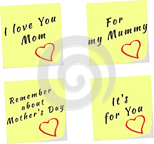 Vector of yellow stick note reminders for Mother's Day
