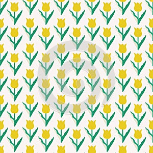 Vector yellow tulip illustration motif seamless repeat pattern