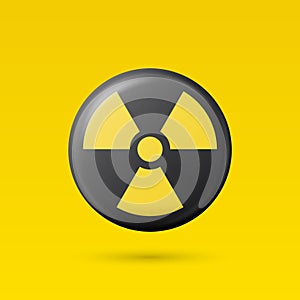 Vector Yellow Warning, Danger Nuclear Sign, Black Button Badge Icon Isolated. Radioactive Warning Symbol. Circle, Round