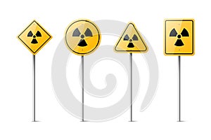 Vector Yellow Warning, Danger Radiation Sign Icon Set Isolated. Nuclear Power Station, Radioactive Warning Symbol