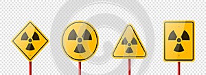 Vector Yellow Warning, Danger Radiation Sign Icon Set Isolated. Nuclear Power Station, Radioactive Warning Symbol