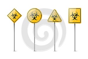 Vector Yellow Warning, Danger Radiation Sign Icon Set Isolated. Nuclear, Radioactive, Biohazard Sign. Warning Symbol