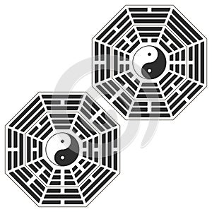 Yin and yang symbol with Bagua Trigrams.Two variant bagua arrangement. photo