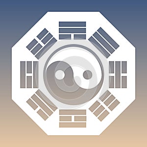 Vector Yin and Yang Symbol and Eight Trigrams on a Gradient Background photo