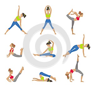 Vector yoga illustration. Surya Namaskara. Yoga