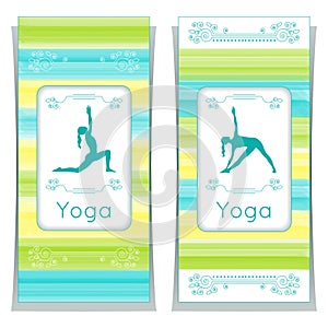 Vector yoga illustration. Yoga posters with floral ornament and yogi silhouette. Identity design for yoga studio, yoga center, cla