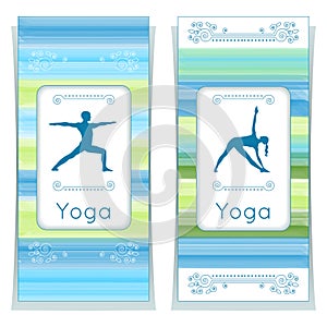 Vector yoga illustration. Yoga posters with floral ornament and yogi silhouette. Identity design for yoga studio, yoga center, cla