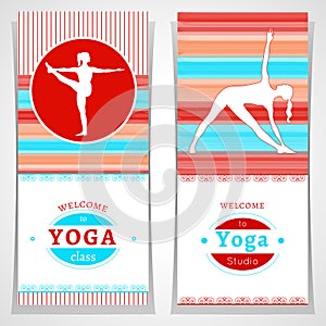 Vector yoga illustration. Yoga posters with watercolor texture and yogi silhouette. Identity design for yoga studio, yoga center,