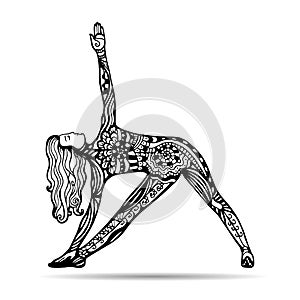 Vector yoga illustration in zentangle style. Girl in yoga pose.