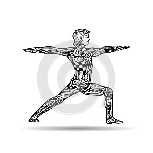Vector yoga illustration in zentangle style. Man in yoga pose.