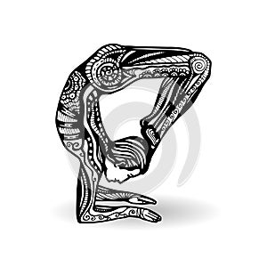 Vector yoga illustration in zentangle style. Man in yoga pose.