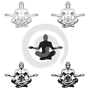 Vector yoga men in a lotus position.