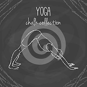 Vector yoga poses. Chalck illustrations on blackboard. International yoga day.