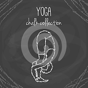 Vector yoga poses. Chalck illustrations on blackboard. International yoga day.