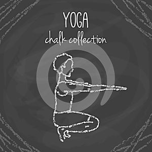 Vector yoga poses. Chalck illustrations on blackboard. International yoga day.