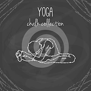 Vector yoga poses. Chalk illustrations on blackboard. International yoga day.