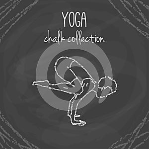 Vector yoga poses. Chalk illustrations on blackboard. International yoga day.