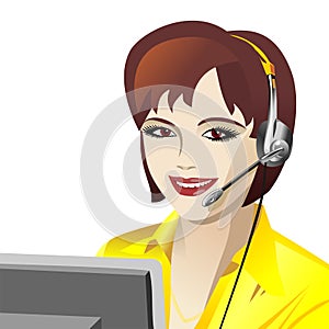 Vector Young beautiful girl telephone operator