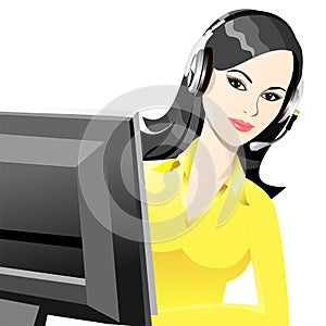 Vector young beautiful girl telephone operator