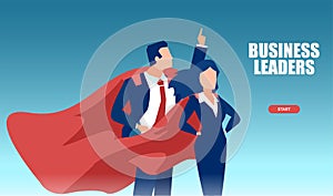 Vector of a young business leaders man and woman wearing red cape photo