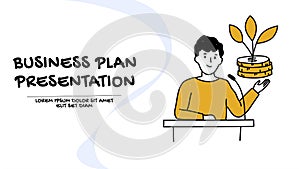 Vector of a young business man presenting his business plan