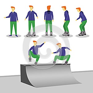 Vector of young man on roller skates photo