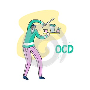 Vector young man who measures distance