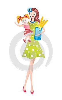 Vector young women with baby