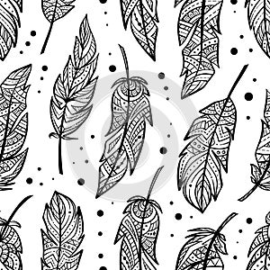 Vector zendoodle feathers seamless pattern