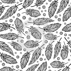 Vector zendoodle feathers seamless pattern photo