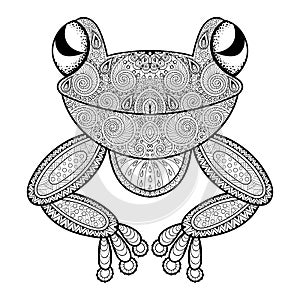 Vector zentangle frog for adult anti stress coloring page. Hand