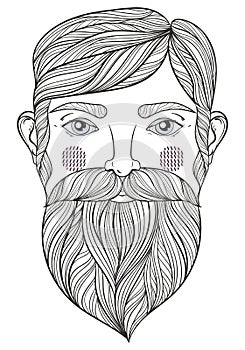 Vector zentangle Portrait of bearder Man with mustache for adult photo