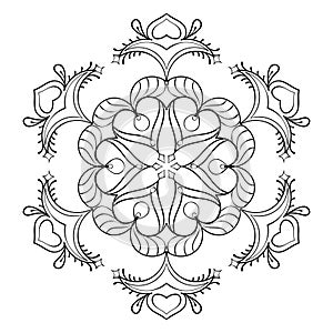 Vector zentangle snow flake, elegant mandala for adult coloring