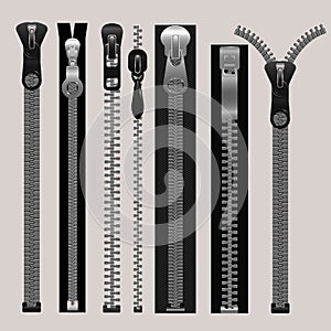 Vector zippers, fastener vector set photo