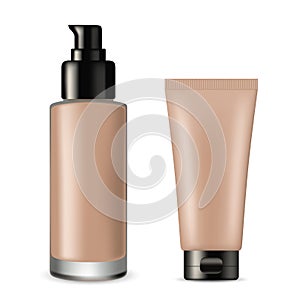 Vector3d illustration of package design for tonal basis, tube and bottle with foundation cream. Realistic image isolated