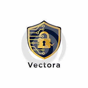 Vectora - Cybersecurity Shield with Padlock and Circuit Board Logo