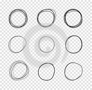 VectorDrawn Circles, Scribble Lines Drawings on Transparent Background.