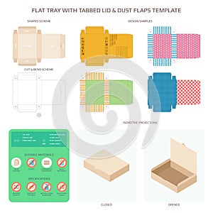 Vectorflat tray with tabbed lid and dust flaps templates set