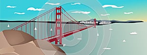 Vectorial illustration of the Golden Gate Bridge sunset in San Francisco