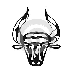 Vectorial illustration, head healthy ferocious bull on a white background