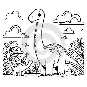 Vectorized dinosaur line drawing for coloring photo