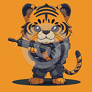 Vectorized Game Hero Tiger with Weapon photo