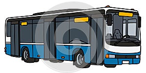 The blue and white city bus