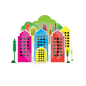 Vectors set building clours and on white background