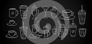 Vectorset of line art coffee cups icons photo