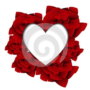 Vectorwhite heart on red roses template