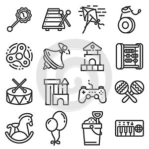 Vectot Line Baby Child and Toys Icons Set.