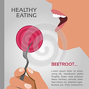 Vectr illustration of a female mouth closeup eating beetroot