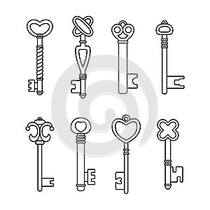 Vector set of retro keys in outline style