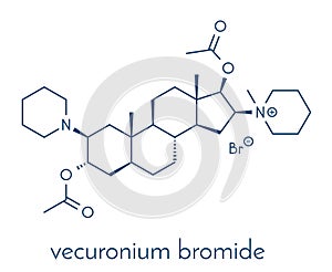 Vecuronium bromide muscle relaxant drug (paralyzing agent). Used in anesthesia but also in lethal injection cocktails. Skeletal